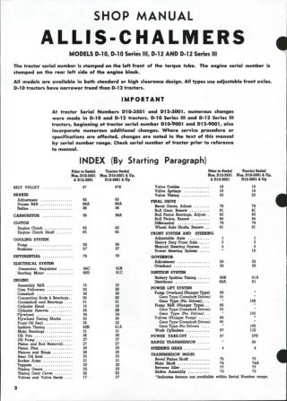 Allis Chalmers Models D-10, D-10 Series III Tractor Service Repair Manual