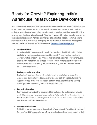 Ready for Growth? Exploring India's Warehouse Infrastructure Development