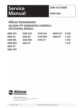 Allison Transmission 4000 Series Generation Controls Vocational Models 4000 EVS Service Repair Manual