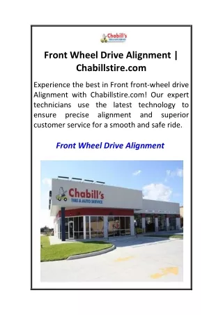 Front Wheel Drive Alignment  Chabillstire.com