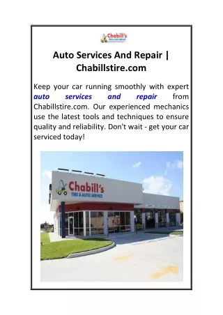 Auto Services And Repair  Chabillstire.com