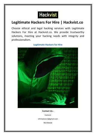 Legitimate Hackers For Hire Hackvist.co