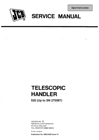 JCB 520 TELESCOPIC HANDLER Service Repair Manual ALL270587 Onwards