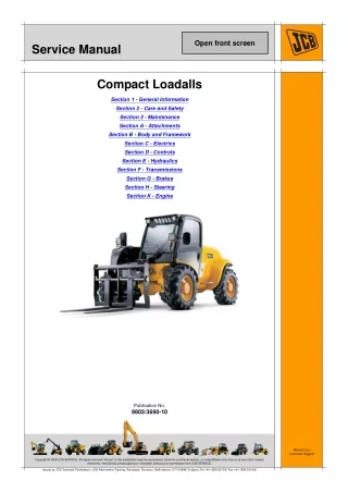 JCB 524-50 Telescopic Handler Service Repair Manual SN1068000 Onwards