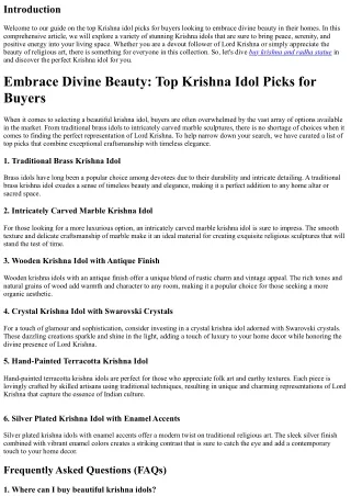 Embrace Divine Beauty: Top Krishna Idol Picks for Buyers