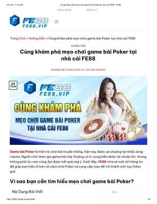 Cùng khám phá mẹo chơi game bài Poker tại nhà cái FE88 - Fe88