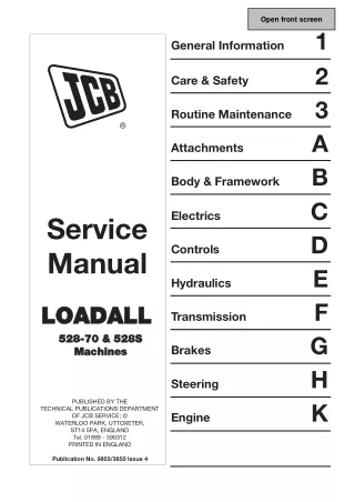 JCB 528-70 Telescopic Handler Service Repair Manual SN796000-1181999