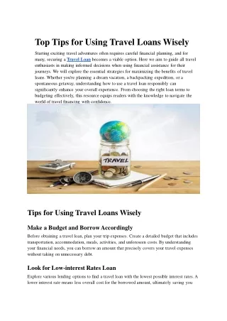 Top Tips for Using Travel Loans Wisely