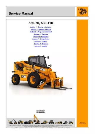 JCB 530-70 Telescopic Handler Service Repair Manual (From 1917406 To 1918306)