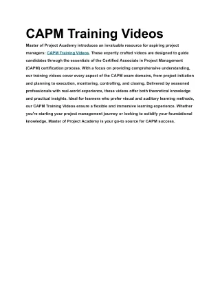 CAPM Training Videos