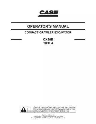 CASE CX36B TIER 4 COMPACT CRAWLER EXCAVATOR Operator Manual Instant Download