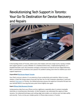 Revolutionizing Tech Support in Toronto