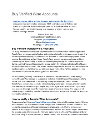 100% Authentic To Buy Verified Wise Accounts