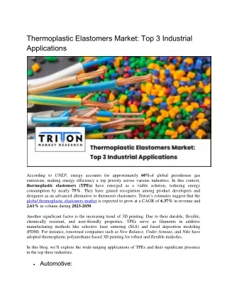 Thermoplastic Elastomers Market: Top 3 Industrial Applications