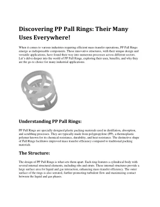 Discovering PP Pall Rings