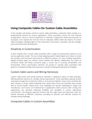 Using Composite Cables for Custom Cable Assemblies - Gem Cable Solutions