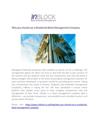 Residential Block Management Company - Inblock Management