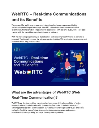 WebRTC – Real-time Communications and its Benefits