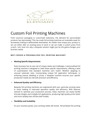 Custom Foil Printing Machines - Metallic Elephant