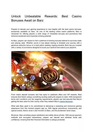 Unlock Unbeatable Rewards_ Best Casino Bonuses Await on Barz