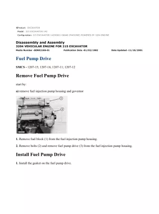 Caterpillar Cat 215 EXCAVATOR (Prefix 14Z) Service Repair Manual Instant Download (14Z00001-00648)