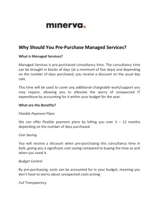 Why Should You Pre-Purchase Managed Services - Minerva