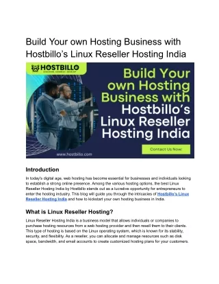 Build your own Hosting Business with Best Linux Reseller Hosting India