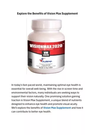 Explore the Benefits of Vision Max Supplement