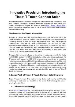 Innovative Precision Introducing the Tissot T Touch Connect Solar