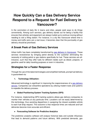 How Quickly Can a Gas Delivery Service Respond to a Request for Fuel Delivery in Vancouver