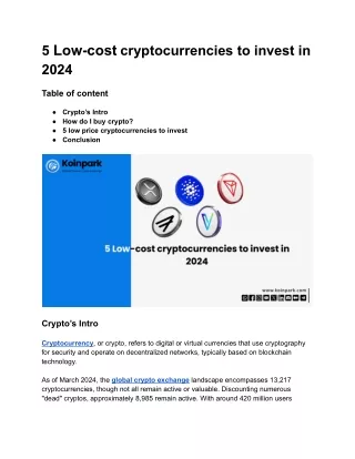 5 Low-cost cryptocurrencies to invest in 2024