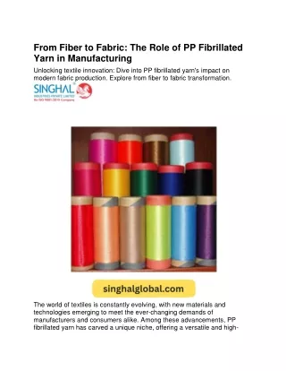 From Fiber to Fabric-The Role of PP Fibrillated Yarn in Manufacturing