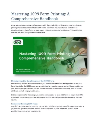 Mastering 1099 Form Printing A Comprehensive Handbook