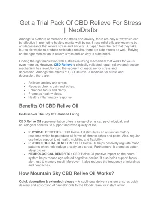 Get a Trial Pack Of CBD Relieve For Stress