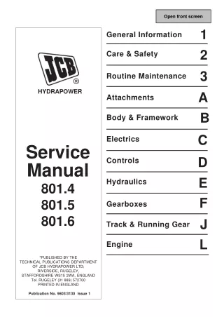 JCB 801.5 MINI EXCAVATOR Service Repair Manual SN（730001 to 730614）