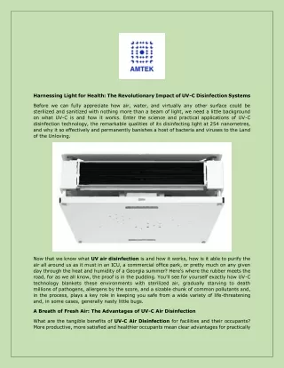 The Revolutionary Impact of UV-C Disinfection Systems