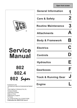 JCB 802 MINI EXCAVATOR Service Repair Manual SN（732001 to 732449）