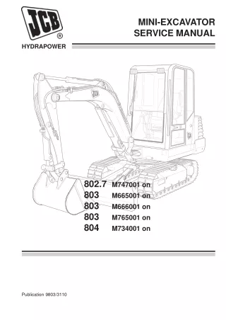 JCB 802.7 Mini Crawler Excavator Service Repair Manual SN M747001 on