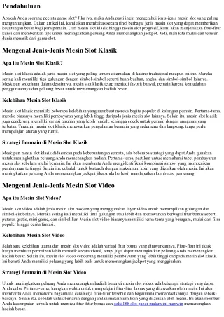 Mengenal Jenis-Jenis Mesin Slot yang Paling Menguntungkan