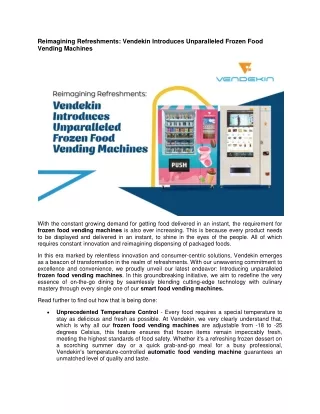 Reimagining Refreshments: Vendekin Introduces Unparalleled Frozen Food Vending M