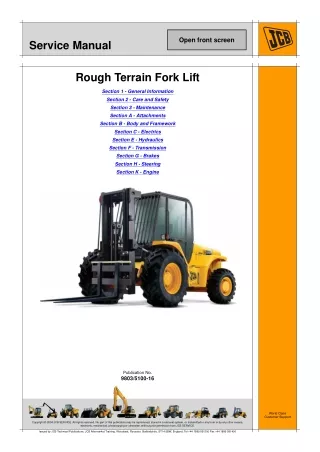 JCB 926 Forklift Service Repair Manual SN602000 Onwards