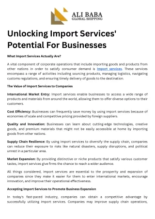 Unlocking Import Services' Potential For Businesses