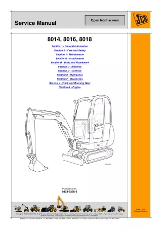 JCB 8014 MINI EXCAVATOR Service Repair Manual SN 1156000 to 1156999