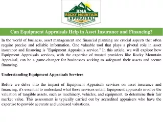 Can Equipment Appraisals Help in Asset Insurance and Financing?