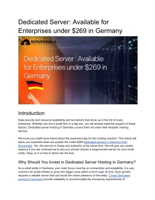 Can A Small Entity in Germany Get A Dedicated Server from Serverwala for Under $269_