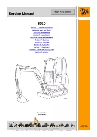 JCB 8020 MINI EXCAVATOR Service Repair Manual SN：1284000 to 1284999