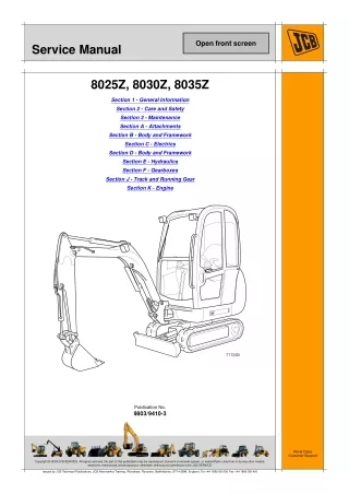 JCB 8025Z MINI EXCAVATOR Service Repair Manual SN：1226500 Onwards