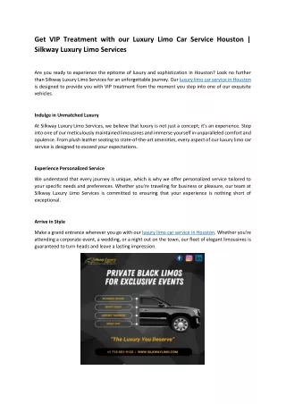 Get VIP Treatment with our Luxury Limo Car Service Houston