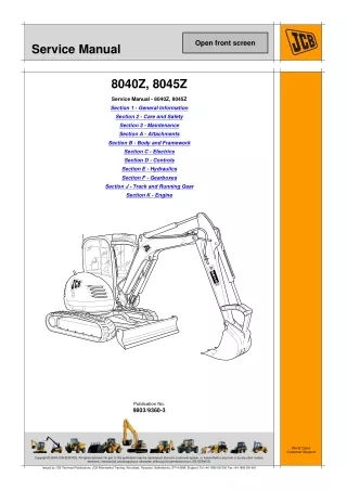 JCB 8045Z MINI EXCAVATOR Service Repair Manual SN1057000 Onwards