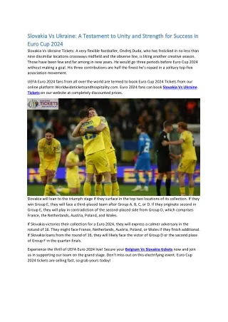 Slovakia Vs Ukraine A Testament to Unity and Strength for Success in Euro Cup 2024